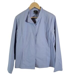 EILEEN FISHER Mini Pique Stretch Stand Collar Jacket Blue Sz L Minimalist Career